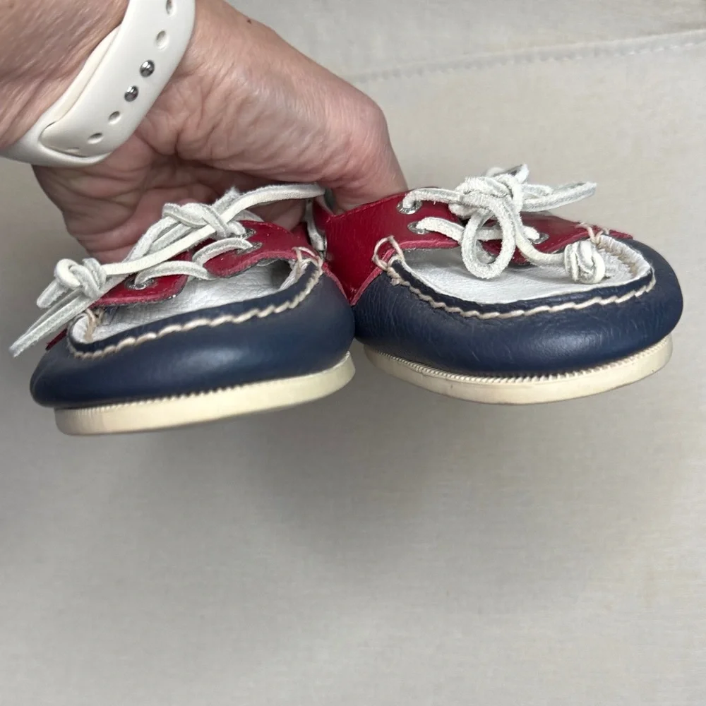 Sperry Nautical Red, White, and Navy Boat Shoes Leather Nautical sz8.5 - Picture 7 of 10